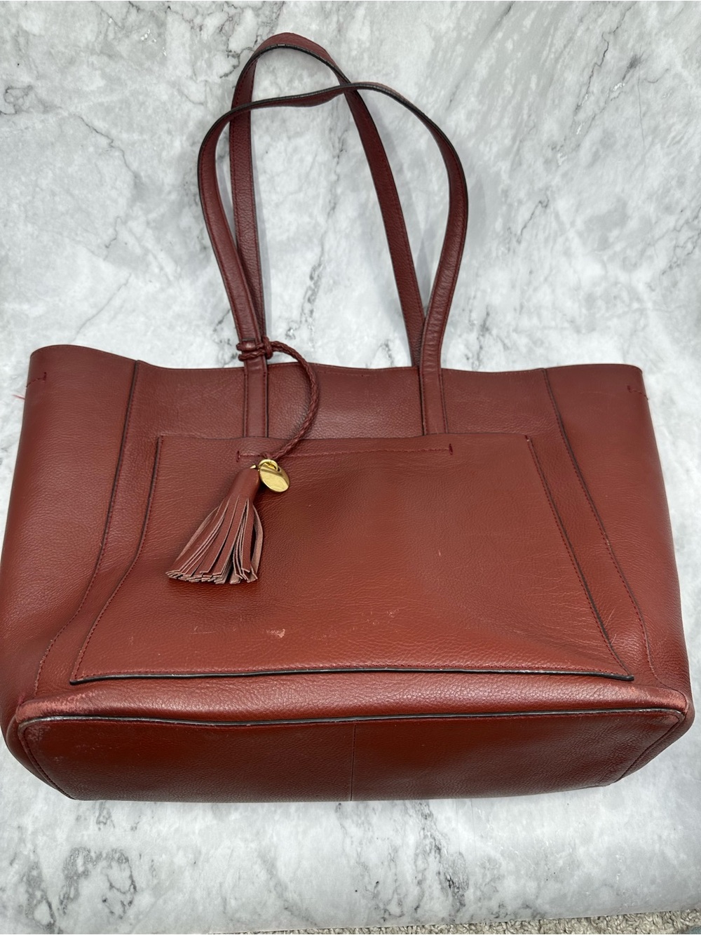 Cole Haan Rust Brown Leather Tote with Tassel - Picture 3 of 12